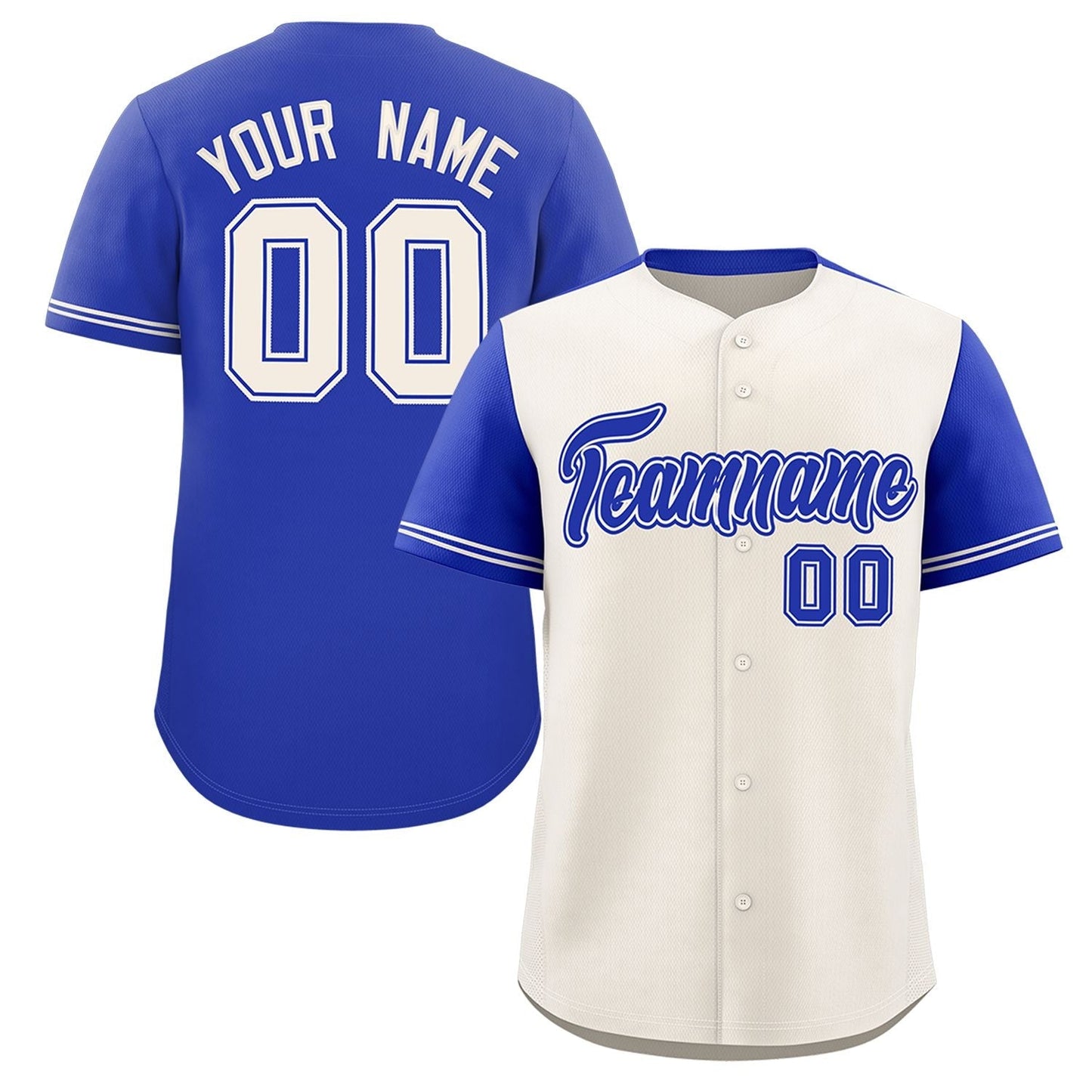 Custom Cream Royal Color Block Personalized Raglan Sleeves Authentic Baseball Jersey