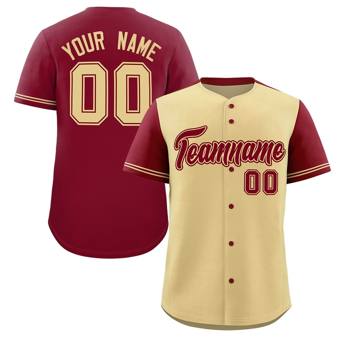 Custom Khaki Crimson Color Block Personalized Raglan Sleeves Authentic Baseball Jersey