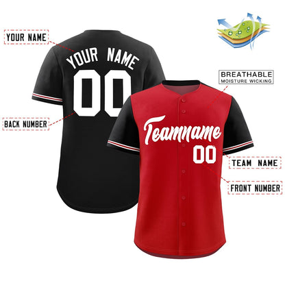 Custom Red Black Color Block Personalized Raglan Sleeves Authentic Baseball Jersey