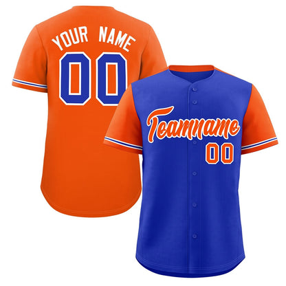 Custom Royal Orange Color Block Personalized Raglan Sleeves Authentic Baseball Jersey