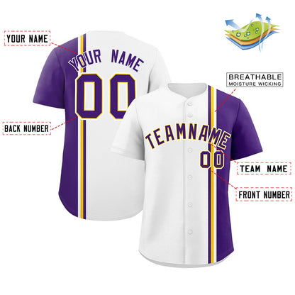 Custom White Purple-Gold Personalized Color Block Authentic Baseball jersey