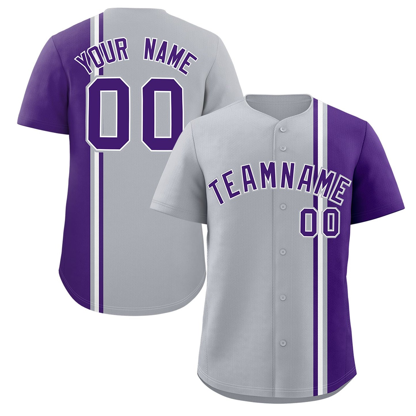 Custom Gray Purple-White Personalized Color Block Authentic Baseball jersey