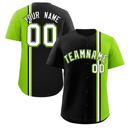 Custom Black Neon Green-White Personalized Color Block Authentic Baseball jersey