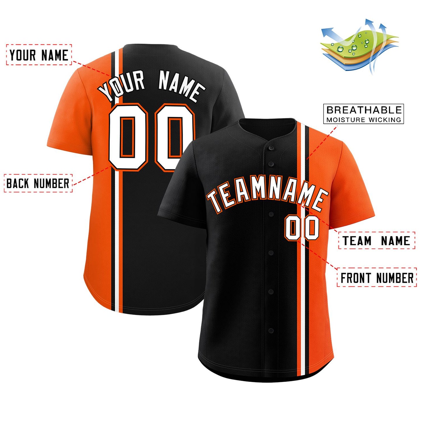 Custom Black Orange-White Personalized Color Block Authentic Baseball jersey