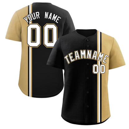 Custom Black Old Gold-White Personalized Color Block Authentic Baseball jersey