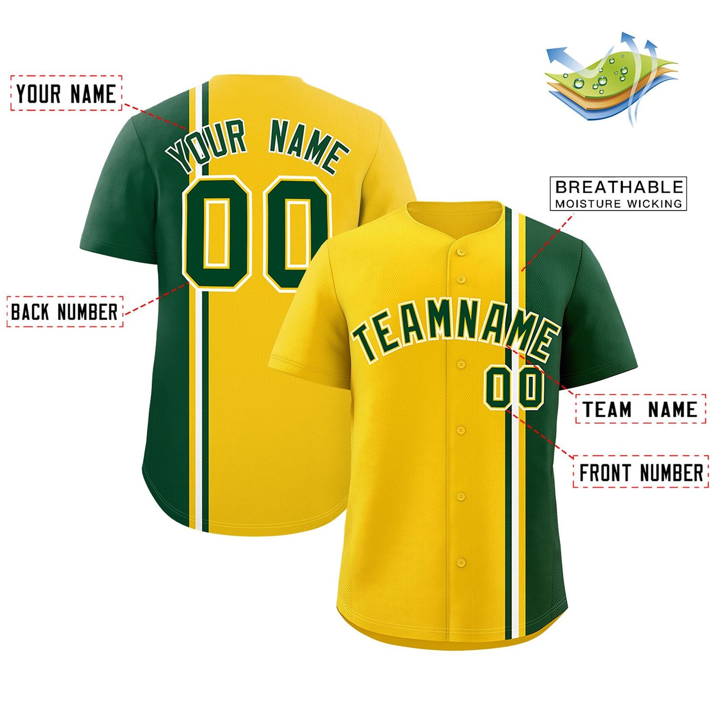 Custom Gold Green-White Personalized Color Block Authentic Baseball jersey