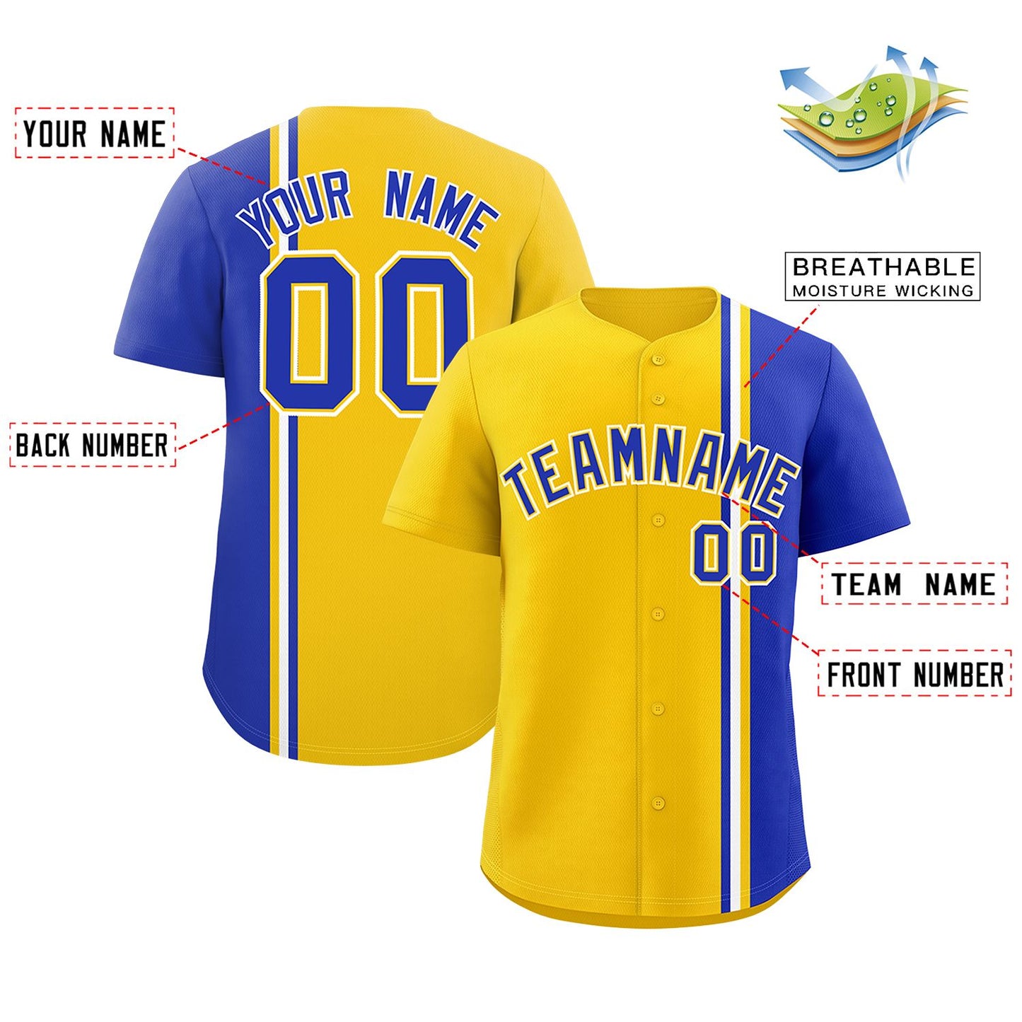 Custom Gold Royal-White Personalized Color Block Authentic Baseball jersey