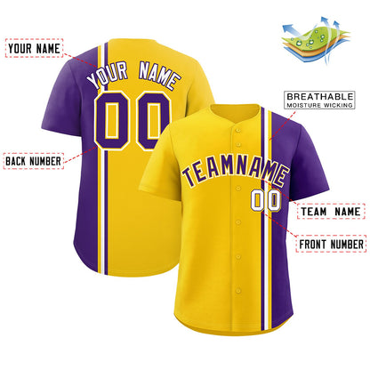 Custom Gold Purple-White Personalized Color Block Authentic Baseball jersey