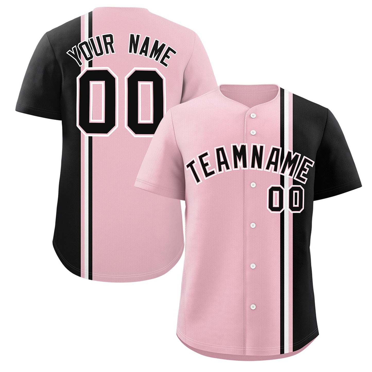 Custom Light Pink Powder Blue-White Personalized Color Block Authentic Baseball jersey