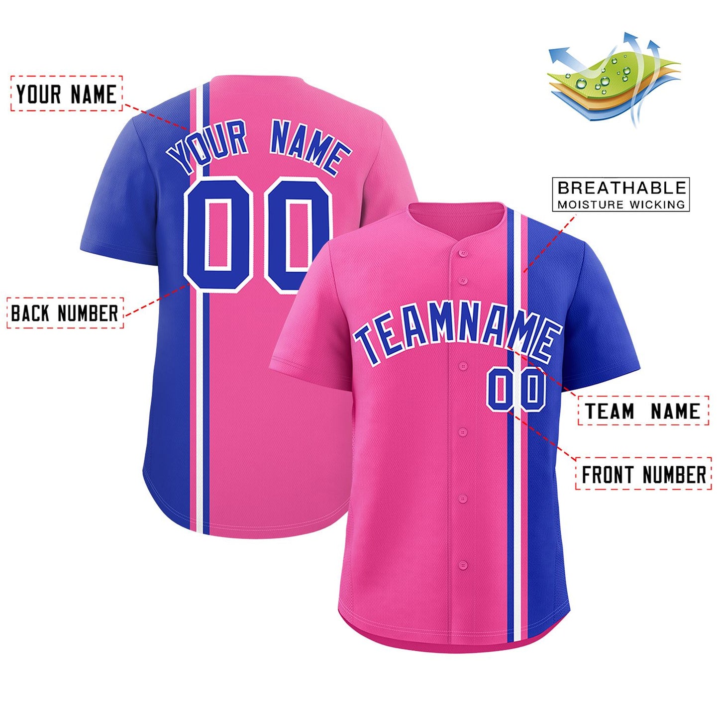 Custom Pink Royal-White Personalized Color Block Authentic Baseball jersey