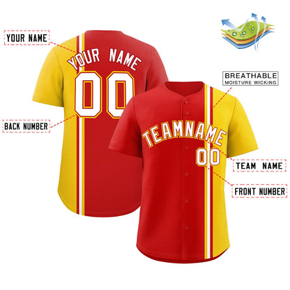 Custom Red Gold-White Personalized Color Block Authentic Baseball jersey