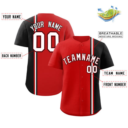 Custom Red Black-White Personalized Color Block Authentic Baseball jersey