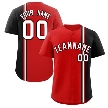 Custom Red Black-White Personalized Color Block Authentic Baseball jersey