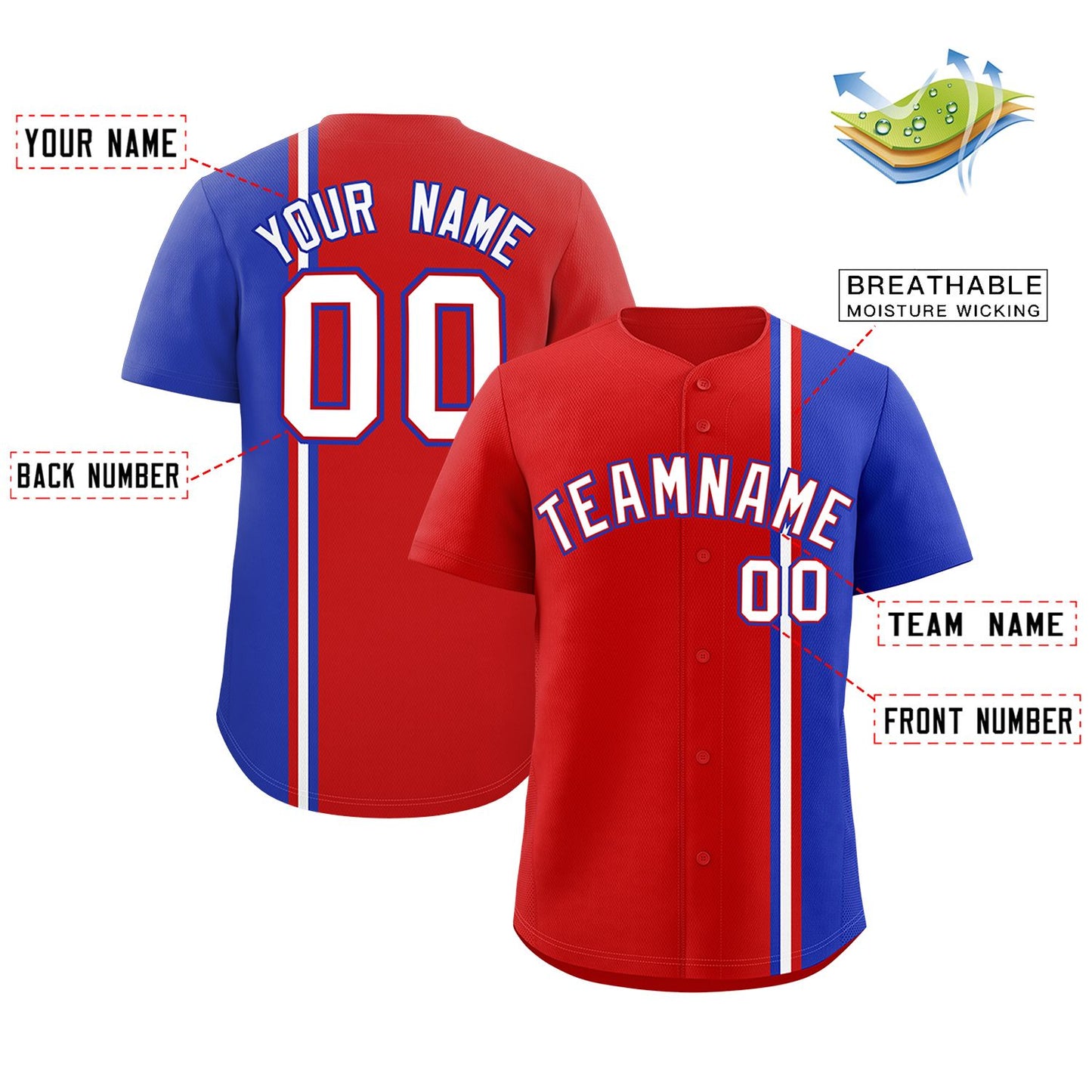 Custom Red Royal-White Personalized Color Block Authentic Baseball jersey