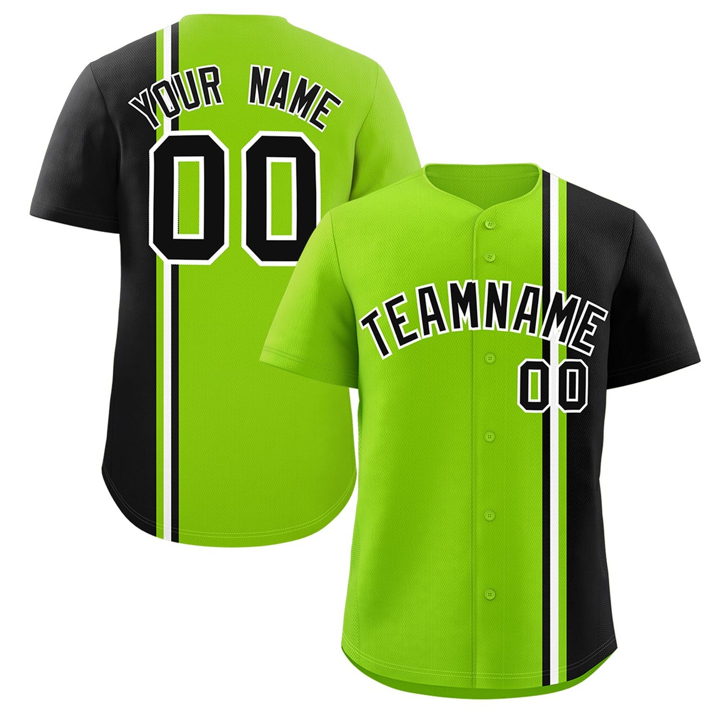 Custom Neon Green Black-White Personalized Color Block Authentic Baseball jersey