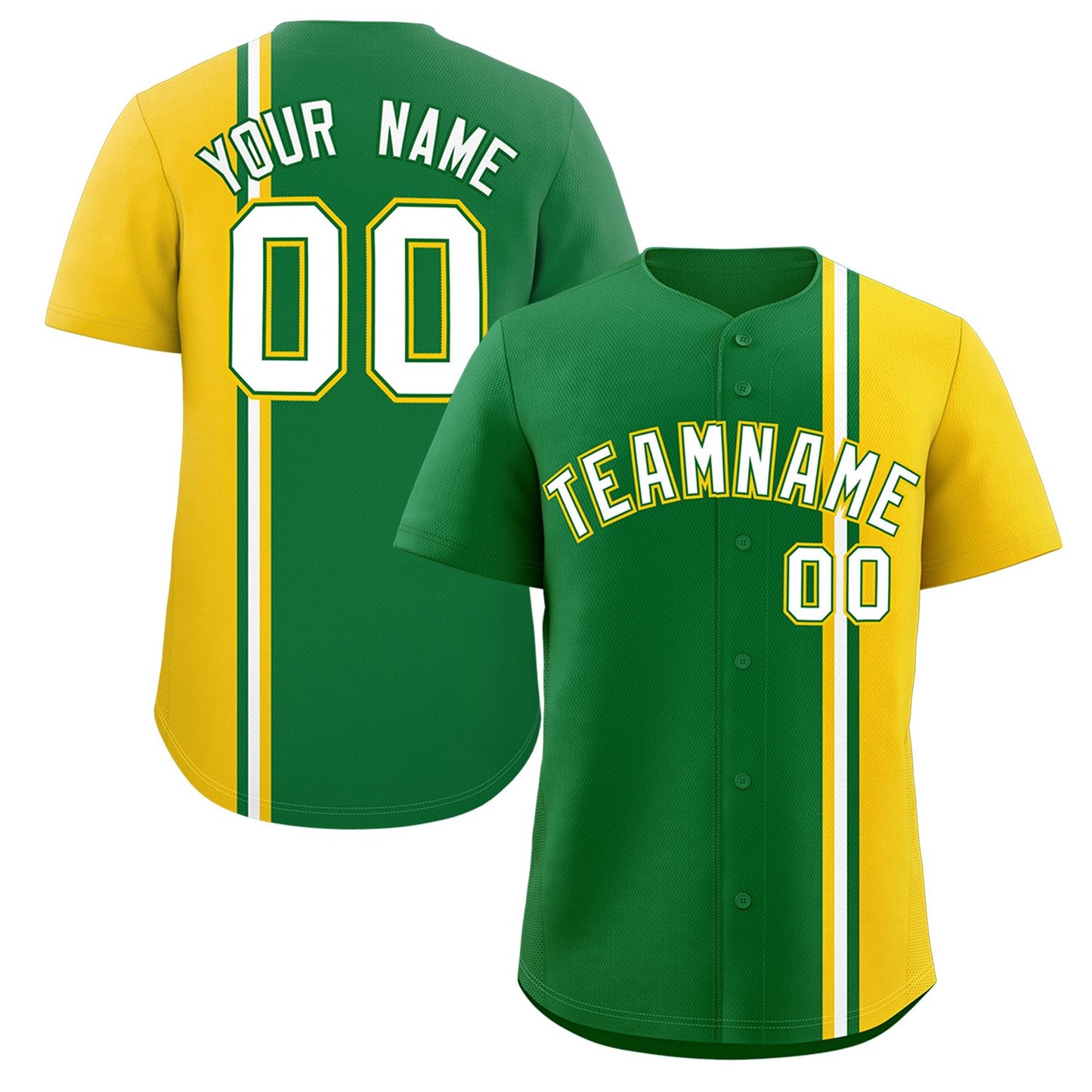 Custom Kelly Green Gold-White Personalized Color Block Authentic Baseball jersey