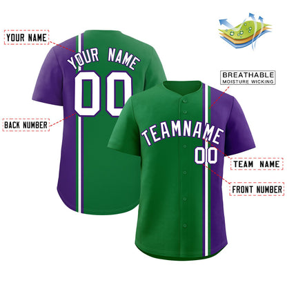 Custom Kelly Green Purple-White Personalized Color Block Authentic Baseball jersey