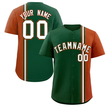 Custom Green Texas Orange-White Personalized Color Block Authentic Baseball jersey