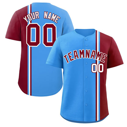 Custom Powder Blue Crimson-White Personalized Color Block Authentic Baseball jersey