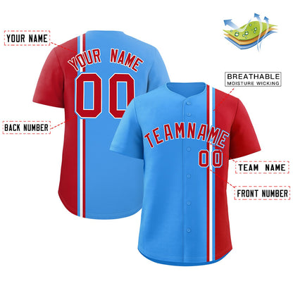 Custom Powder Blue Red-White Personalized Color Block Authentic Baseball jersey