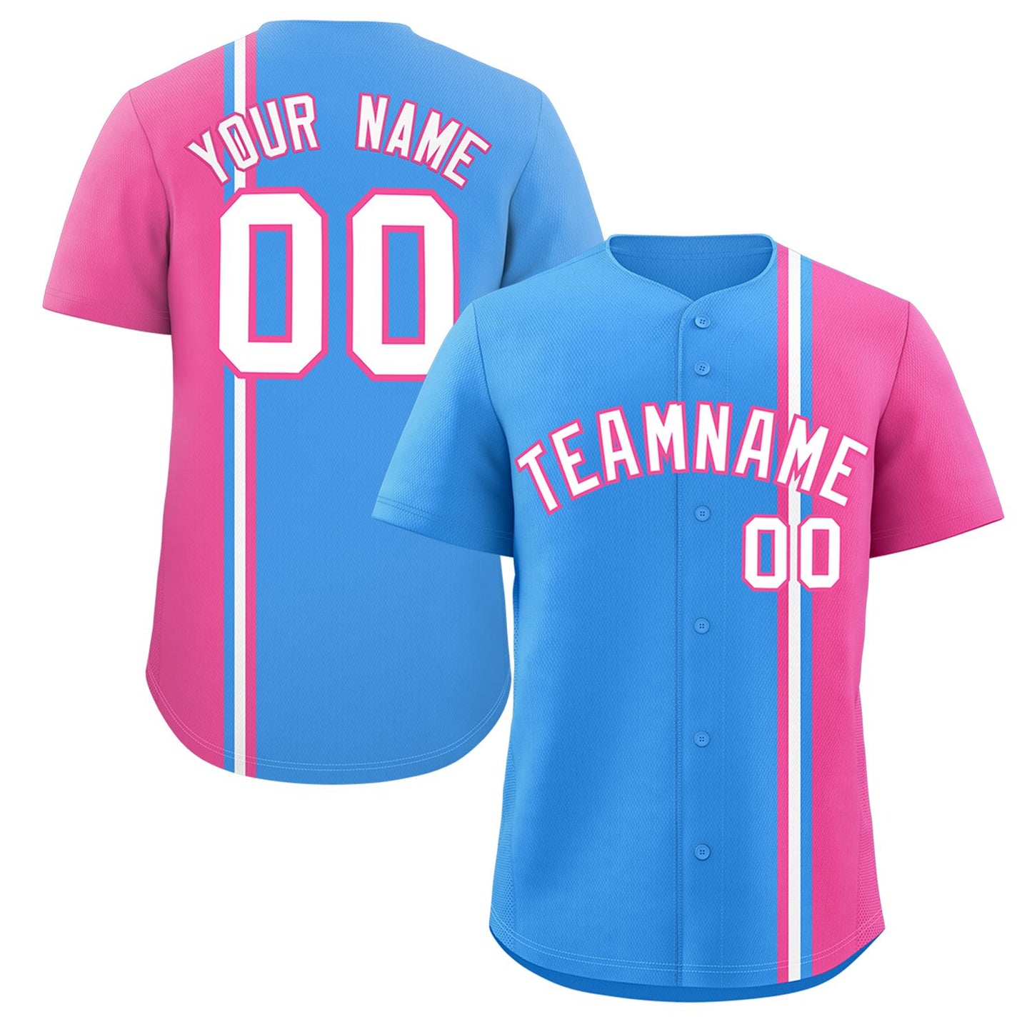 Custom Powder Blue Pink-White Personalized Color Block Authentic Baseball jersey