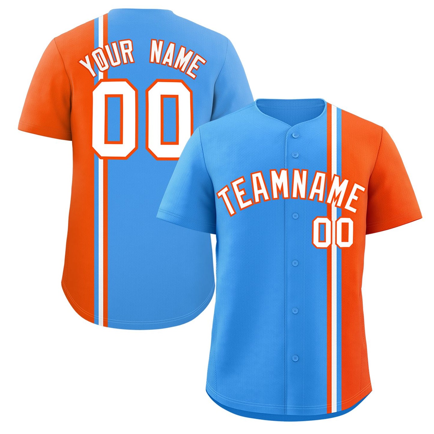 Custom Powder Blue Orange-White Personalized Color Block Authentic Baseball jersey