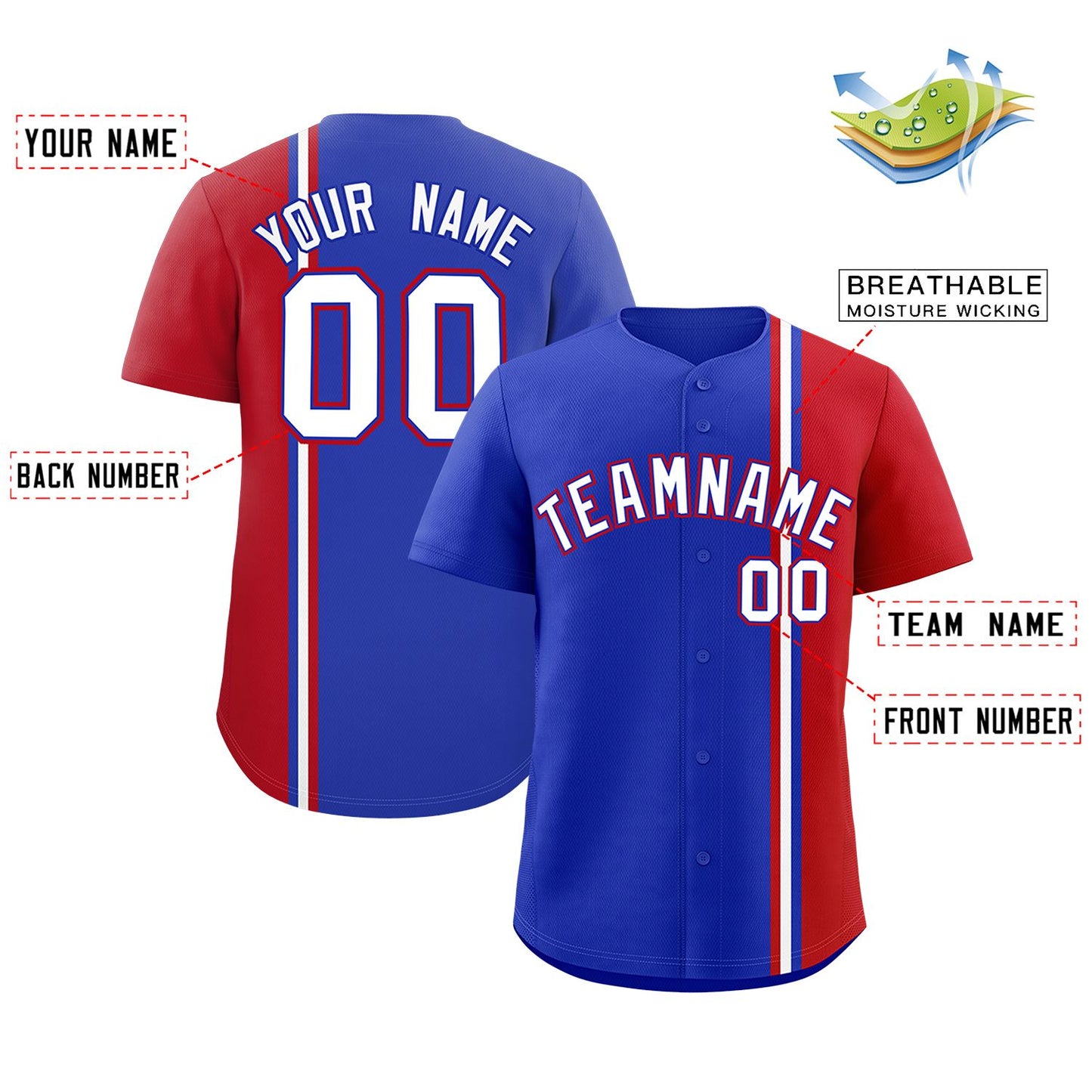 Custom Royal Red-White Personalized Color Block Authentic Baseball jersey