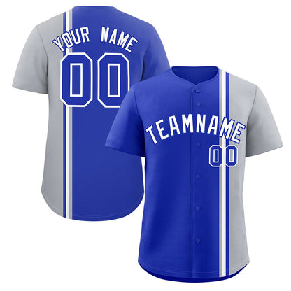 Custom Royal Gray-White Personalized Color Block Authentic Baseball jersey