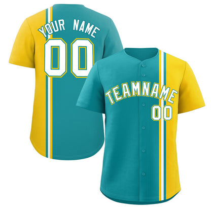 Custom Aqua Gold-White Personalized Color Block Authentic Baseball jersey