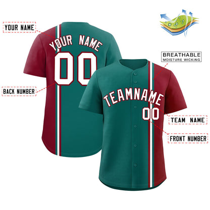 Custom Aqua Crimson-White Personalized Color Block Authentic Baseball jersey