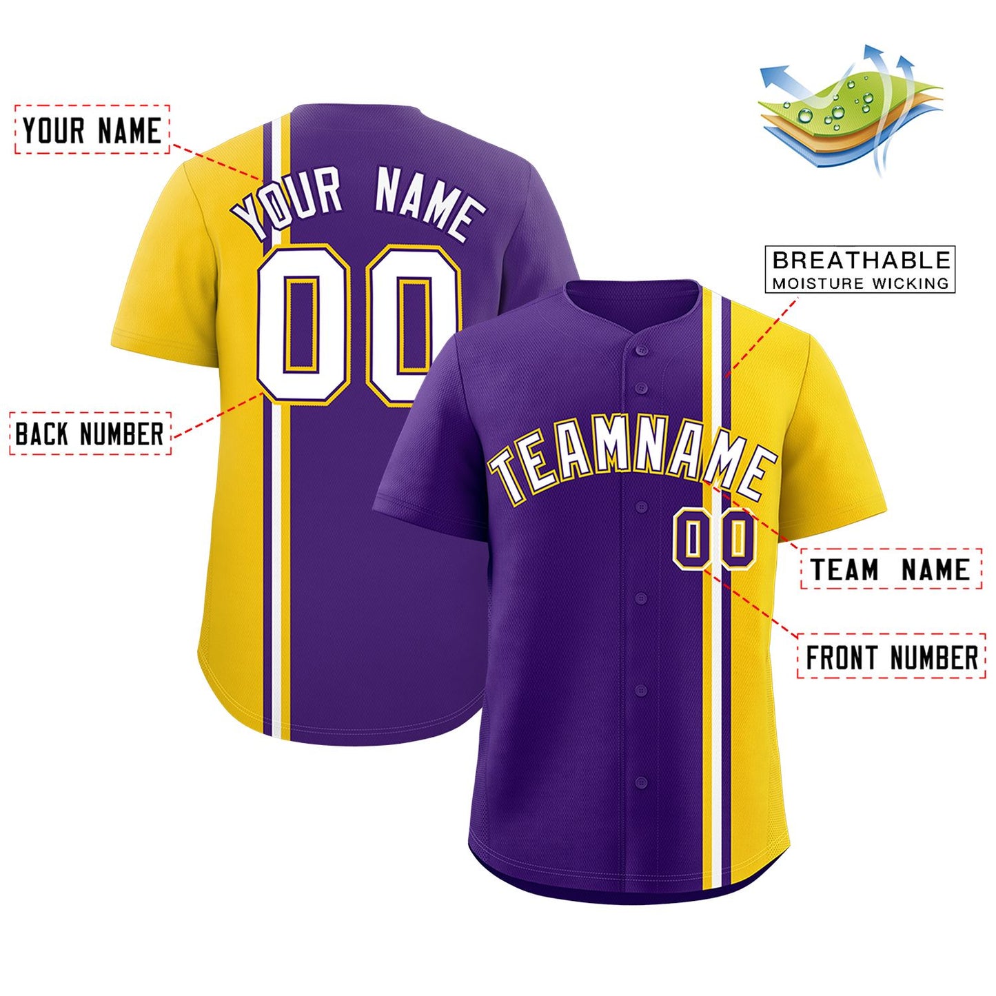 Custom Purple Gold-White Personalized Color Block Authentic Baseball jersey