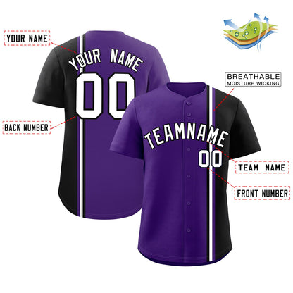 Custom Purple Black-White Personalized Color Block Authentic Baseball jersey