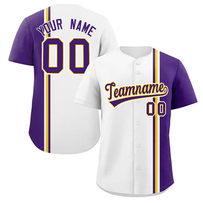 Custom White Purple-Gold Personalized Color Block Authentic Baseball jersey