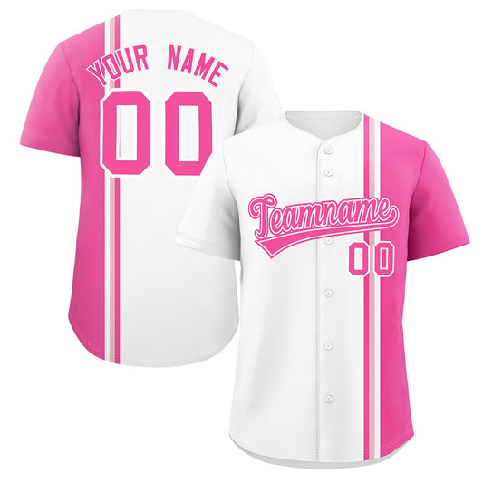 Custom White Pink-Light Pink Personalized Color Block Authentic Baseball jersey