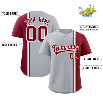 Custom Gray Crimson-White Personalized Color Block Authentic Baseball jersey