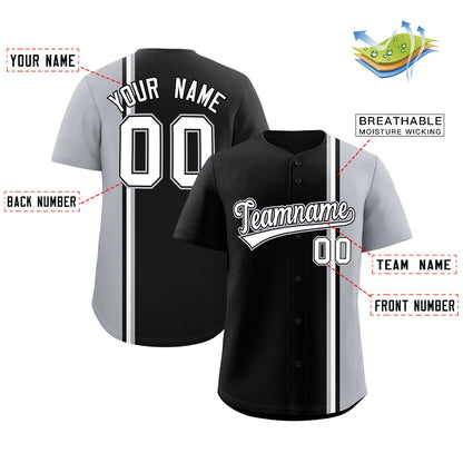 Custom Black Gray-White Personalized Color Block Authentic Baseball jersey