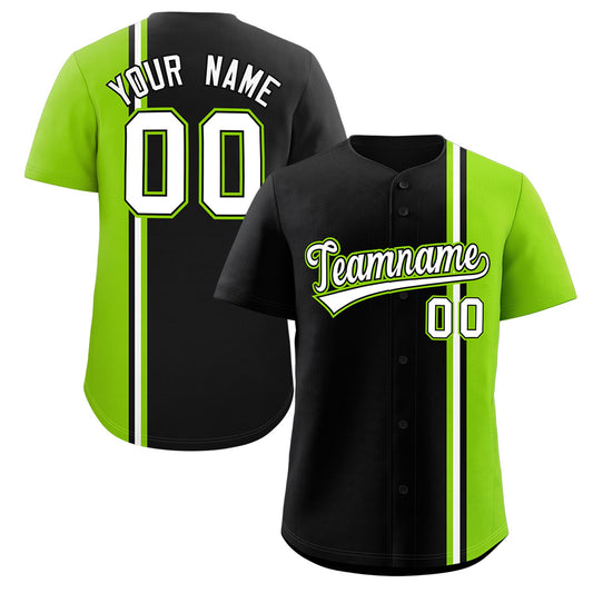 Custom Black Neon Green-White Personalized Color Block Authentic Baseball jersey