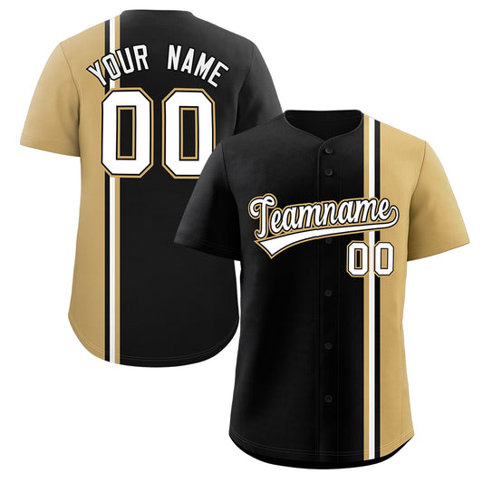 Custom Black Old Gold-White Personalized Color Block Authentic Baseball jersey