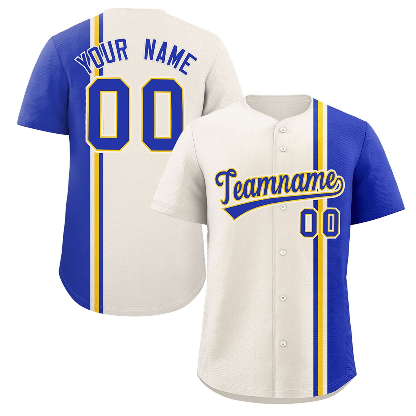 Custom Cream Royal-Gold Personalized Color Block Authentic Baseball jersey