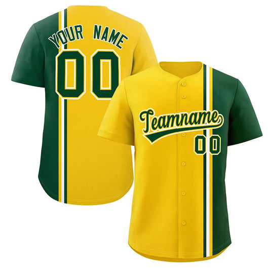 Custom Gold Green-White Personalized Color Block Authentic Baseball jersey