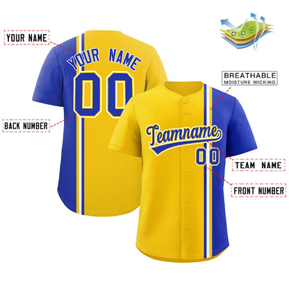 Custom Gold Royal-White Personalized Color Block Authentic Baseball jersey