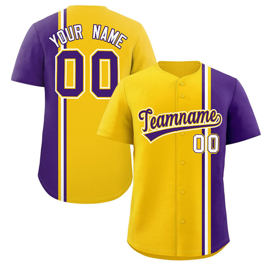 Custom Gold Purple-White Personalized Color Block Authentic Baseball jersey