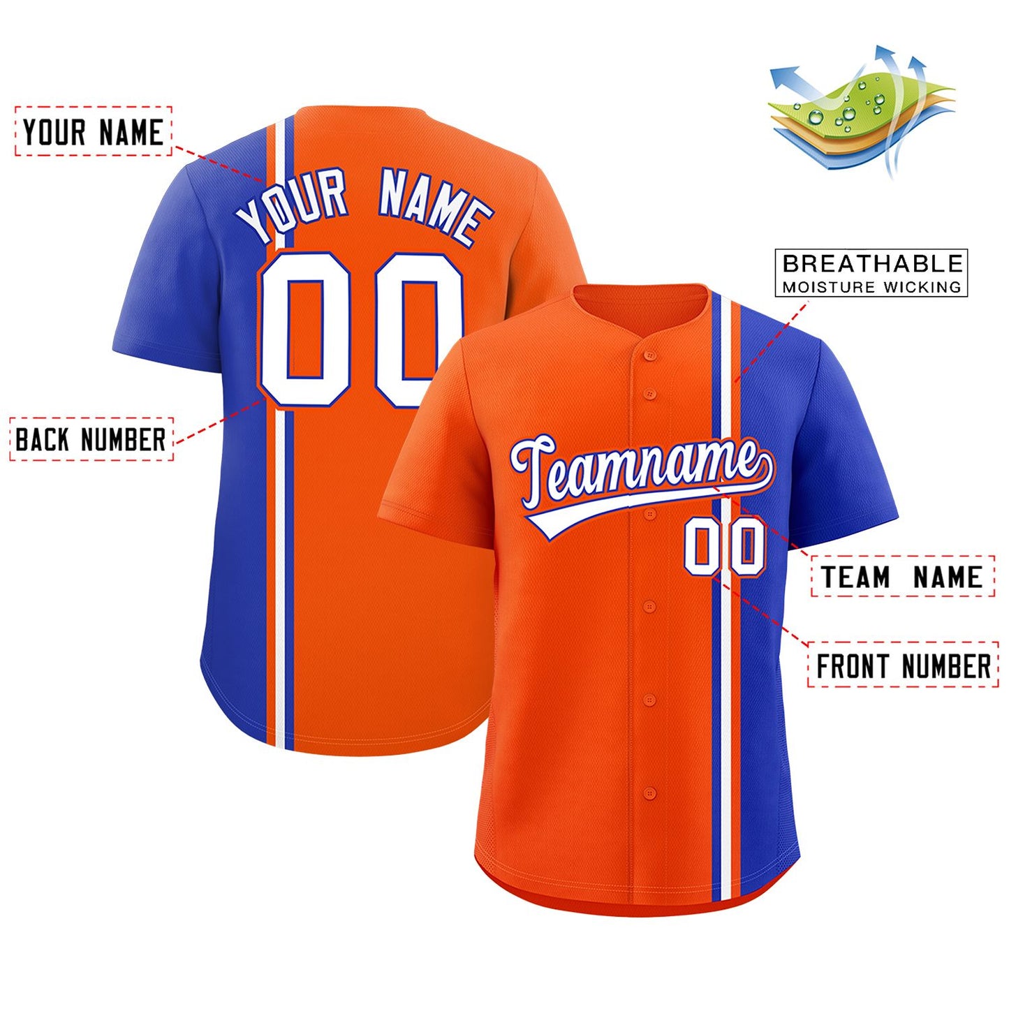 Custom Orange Royal-White Personalized Color Block Authentic Baseball jersey