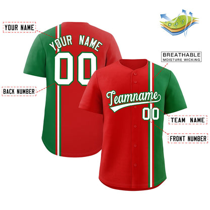 Custom Red Kelly Green-White Personalized Color Block Authentic Baseball jersey