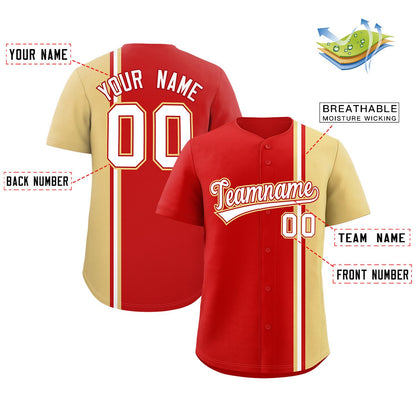 Custom Red Khaki-White Personalized Color Block Authentic Baseball jersey