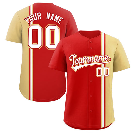 Custom Red Khaki-White Personalized Color Block Authentic Baseball jersey