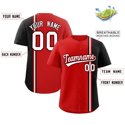 Custom Red Black-White Personalized Color Block Authentic Baseball jersey