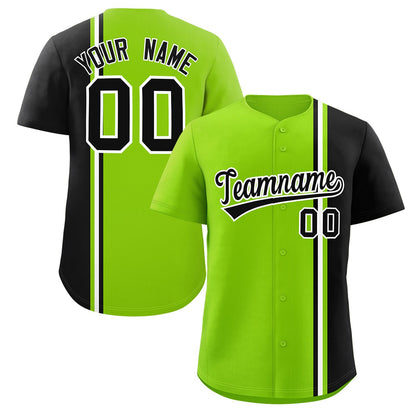 Custom Neon Green Black-White Personalized Color Block Authentic Baseball jersey