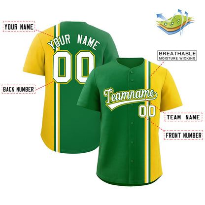 Custom Kelly Green Gold-White Personalized Color Block Authentic Baseball jersey