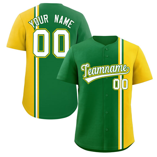 Custom Kelly Green Gold-White Personalized Color Block Authentic Baseball jersey